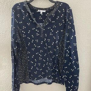 DR2 Women's Cute Navy‎ Floral Waffle Long Sleeve Top Size XL